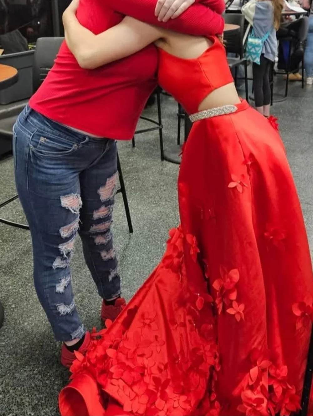 Sherri Hill Red Halter Gown with 3D Floral Appliqués - Picture 3 of 3